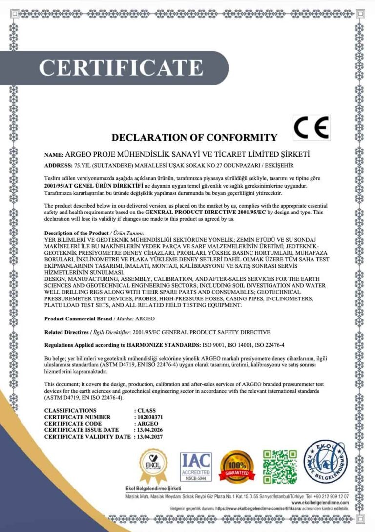 Ar-geo CE Sertifikası Declaration of conformity